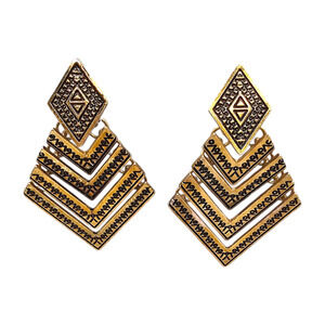 Pierced Chevron Drop Earrings Bold Statement Vintage Geometric Gold and Black